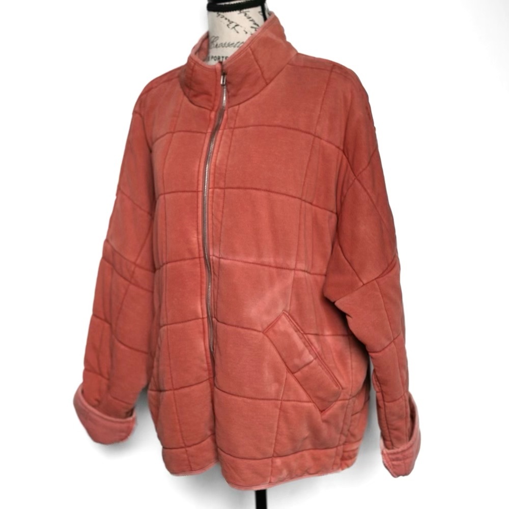 Forever 21 rust orange acid wash quilted zip-up jacket size Medium